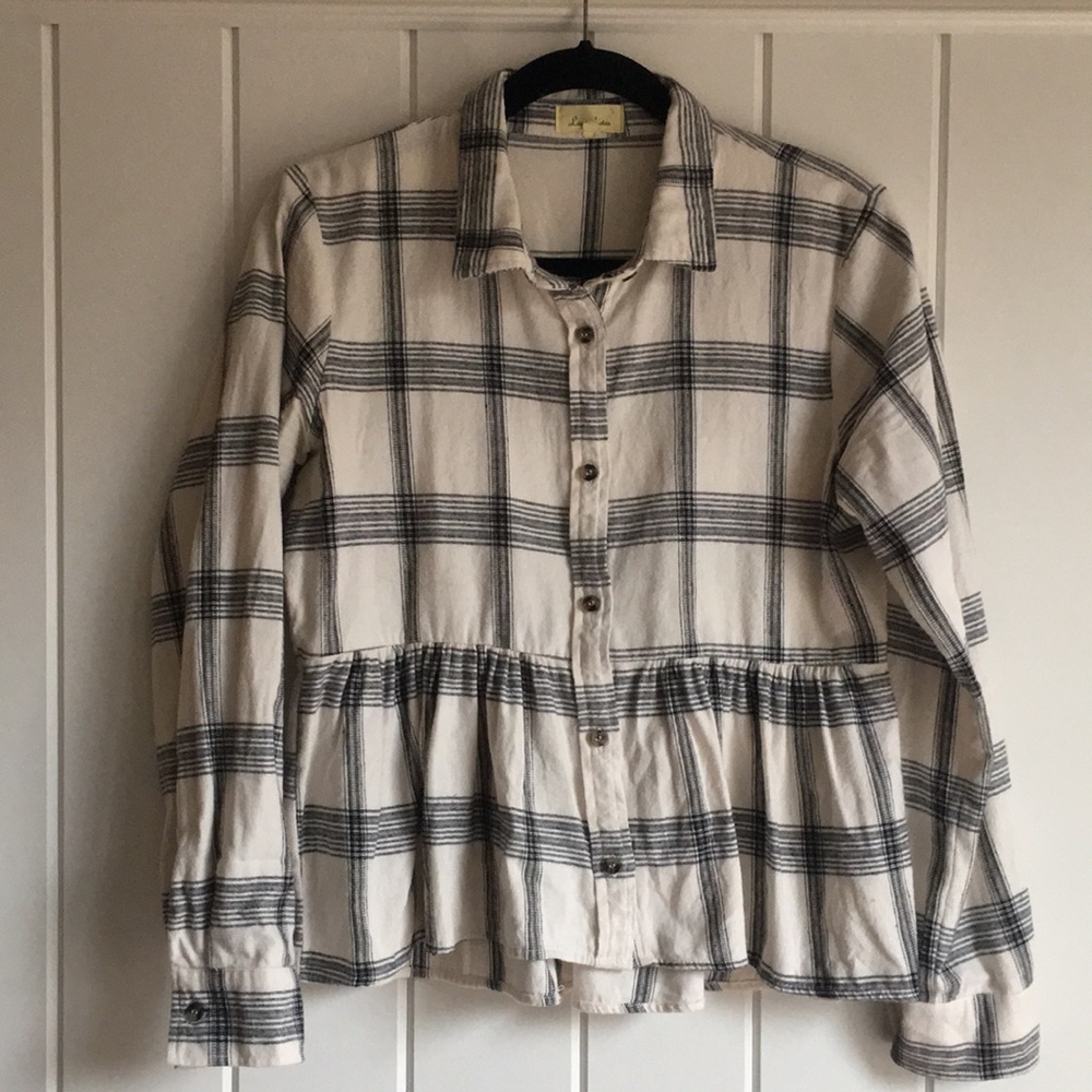 Love Notes, flannel-look shirt.